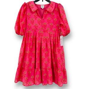 J. Marie Ella Ann Split Peter Pan Collar Puffed Sleeve Tiered Dress Womens Sz XS